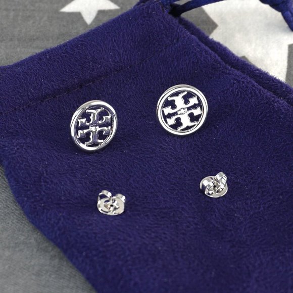 SALE: Tory Burch Miller Large Logo Stud Earrings in Silver (New with Dust Bag) - Picture 5 of 5